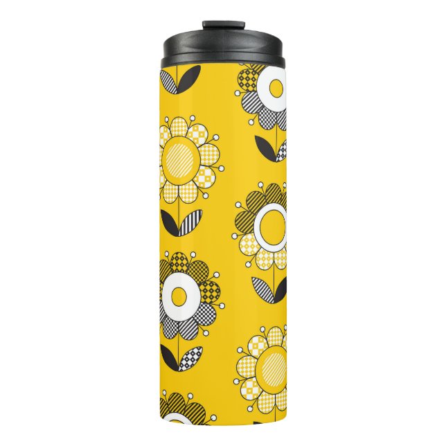 Simple Yellow Folk Floral Pattern Thermal Tumbler (Front)