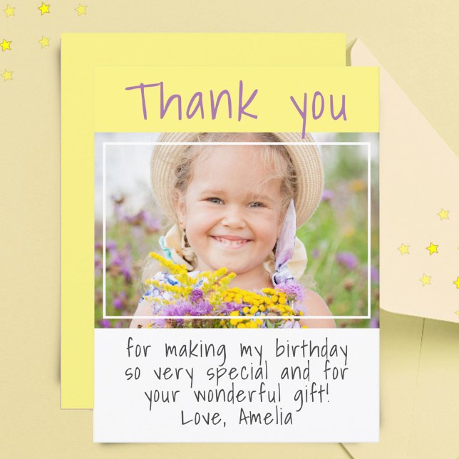 Simple Yellow Girl Photo Birthday Thank you Postcard (Creator Uploaded)