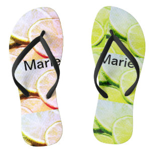 Simple yellow green lemon add name minimal custom  flip flops