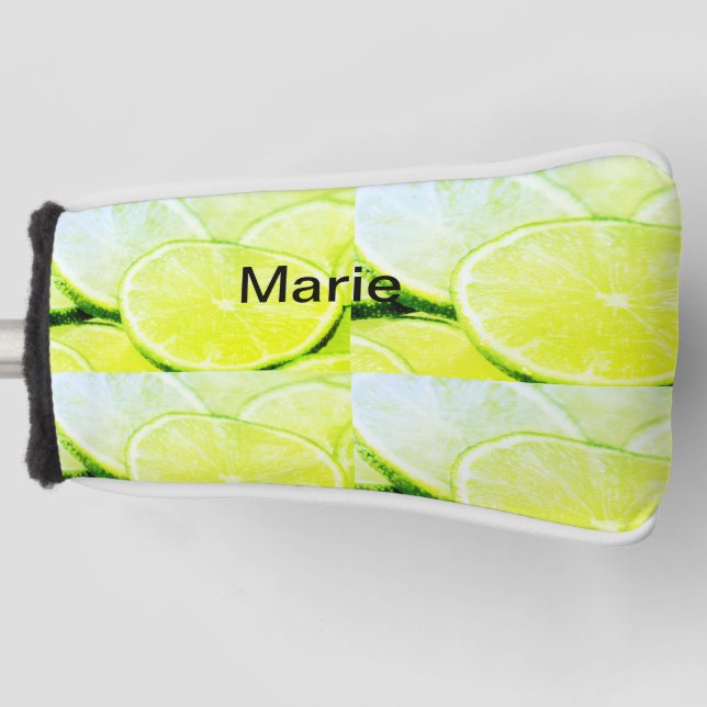 Simple yellow green lemon add name minimal custom  golf head cover (Front)