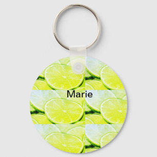 Simple yellow green lemon add name minimal custom key ring