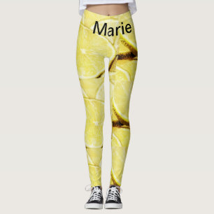Simple yellow green lemon add name minimal custom leggings