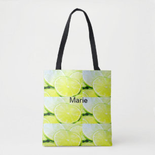 Simple yellow green lemon add name minimal custom  tote bag