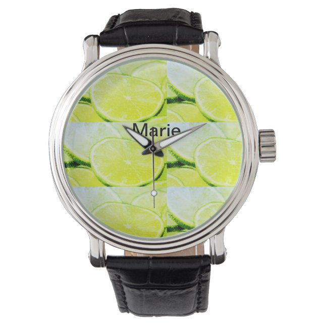 Simple yellow green lemon add name minimal custom  watch (Front)