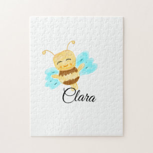 Simple yellow honey bee watercolor add name custom jigsaw puzzle