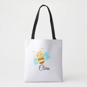 Simple yellow honey bee watercolor add name custom tote bag