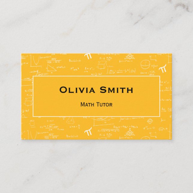 Simple Yellow Math Tutor Teacher Formula Pattern Business Card (Front)
