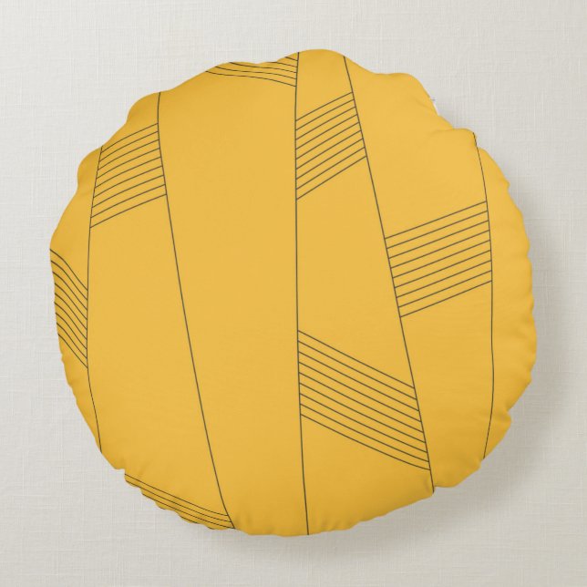 Simple, yellow, modern abstract graphic design round cushion (Back)