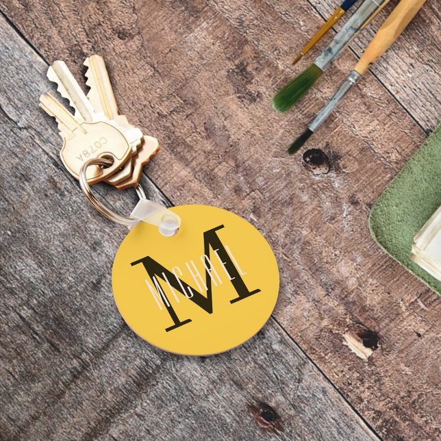 Simple Yellow Monogram Initial & First Name Key Ring (Creator Uploaded)