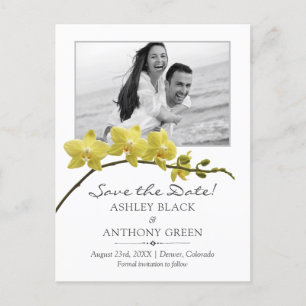 Simple Yellow Orchid Photo Wedding Save the Date Announcement Postcard