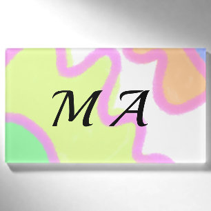 Simple yellow pink watercolor add your monogram name tag