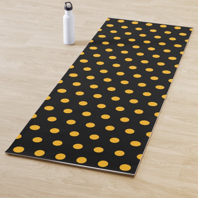 Simple Yellow Polka Dots Pattern on Black Yoga Mat (In Situ)