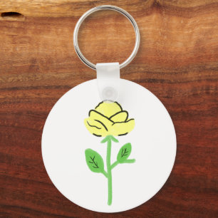 Simple Yellow Rose Crayon Floral Gift Key Ring