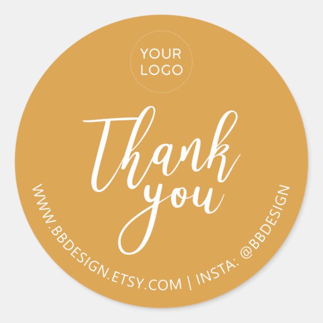 Simple Yellow Small Business Logo Thank you Classic Round Sticker (Front)