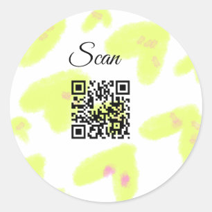 Simple yellow watercolor add Q R code scan text Th Classic Round Sticker