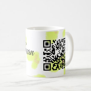 Simple yellow watercolor add Q R code scan text Th Coffee Mug