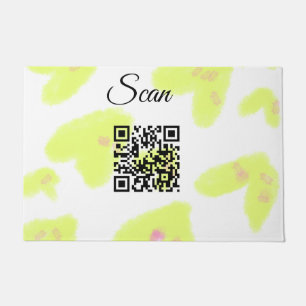Simple yellow watercolor add Q R code scan text Th Doormat