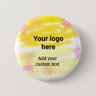 Simple yellow watercolor add your logo custom text 6 cm round badge
