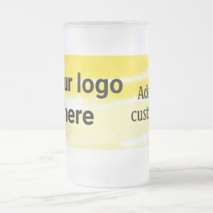 Simple yellow watercolor add your logo custom text frosted glass beer mug