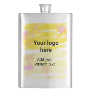 Simple yellow watercolor add your logo custom text hip flask