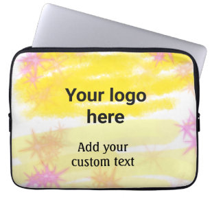 Simple yellow watercolor add your logo custom text laptop sleeve