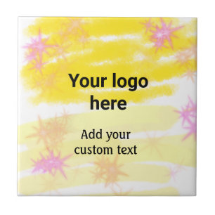 Simple yellow watercolor add your logo custom text tile