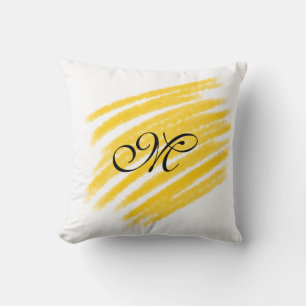 simple yellow watercolor lines add your monogram cushion