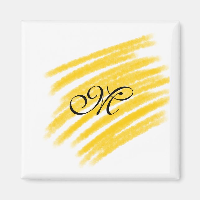 simple yellow watercolor lines add your monogram  magnet (Front)