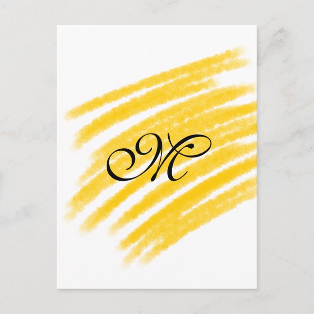 simple yellow watercolor lines add your monogram postcard (Front)