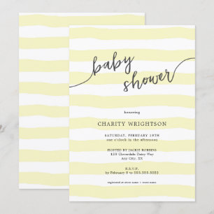Simple Yellow Watercolor Stripes Baby Shower Invitation