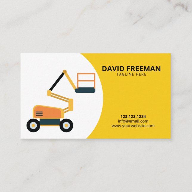 Simple Yellow & White Aerial Platform Construction Business Card (Front)