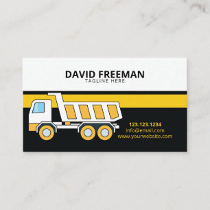 Simple Yellow & White Dump Truck Construction Business Card