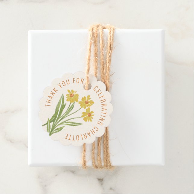Simple Yellow Wildflower Birthday Favour Gift Tag (In Situ)