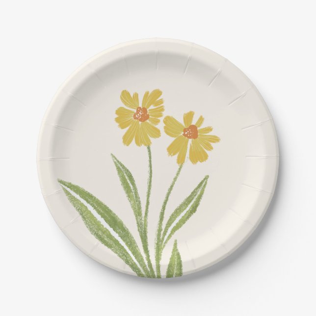 Simple Yellow Wildflowers Paper Plate (Front)