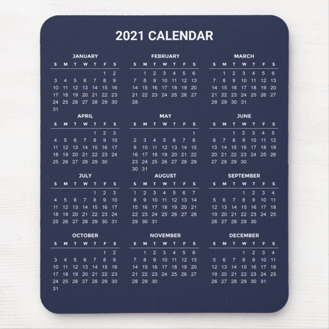 Simple Yet Elegant 2021 Calendar | Mousepad (Front)