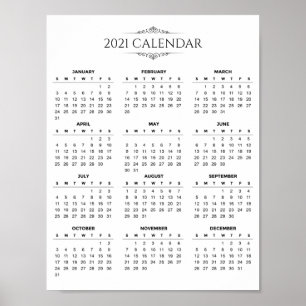 Simple yet Elegant 2021 Calendar   Poster