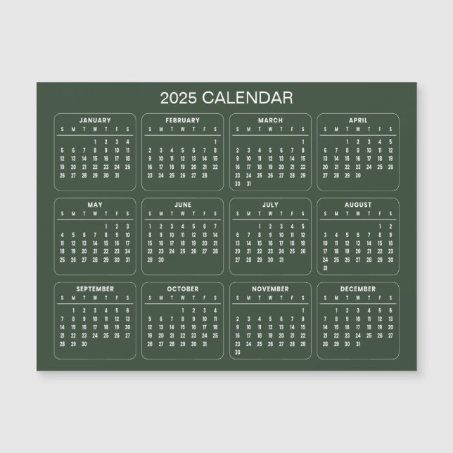 Simple Yet Elegant 2025 Calendar | Magnetic Card (Front)