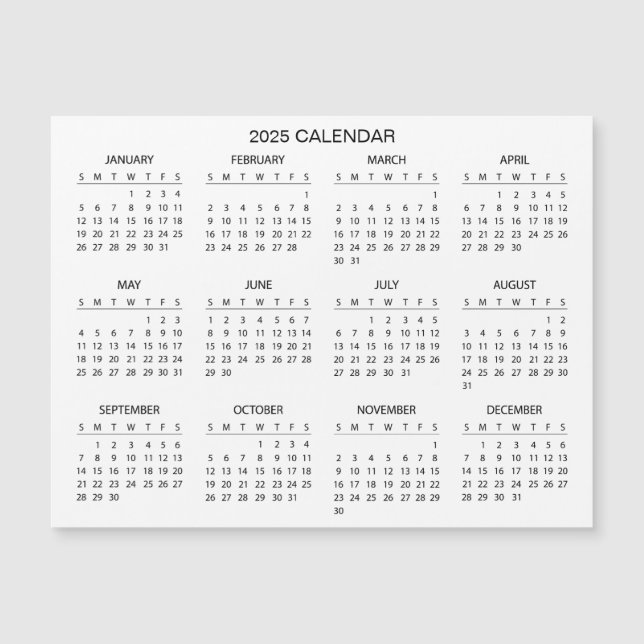 Simple Yet Elegant 2025 Calendar | Magnetic Card (Front)