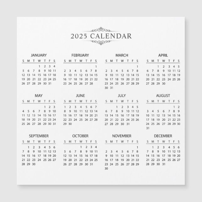 Simple Yet Elegant 2025 Calendar | Magnetic Card (Front)