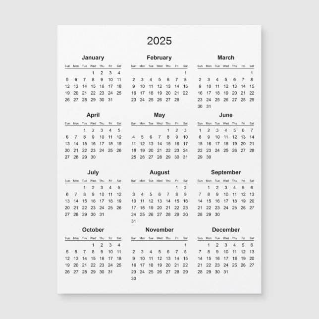 Simple Yet Elegant 2025 Calendar | Magnetic Card (Front)