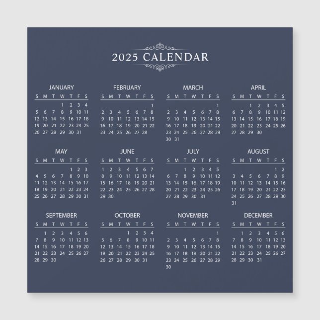 Simple Yet Elegant 2025 Calendar | Magnetic Card (Front)