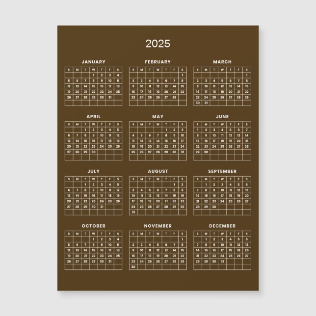Simple Yet Elegant 2025 Calendar | Magnetic Card (Front)