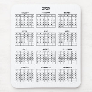 Simple Yet Elegant 2025 Calendar Mousepad