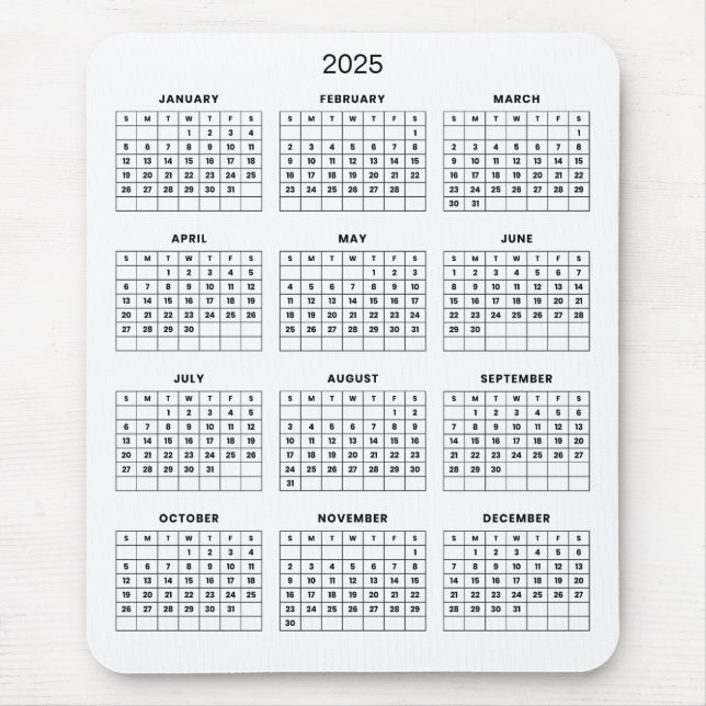 Simple Yet Elegant 2025 Calendar | Mousepad (Front)