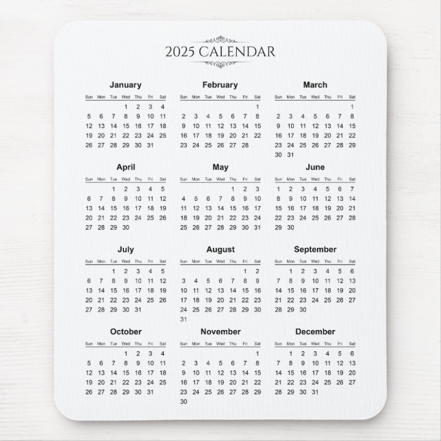 Simple Yet Elegant 2025 Calendar | Mousepad (Front)