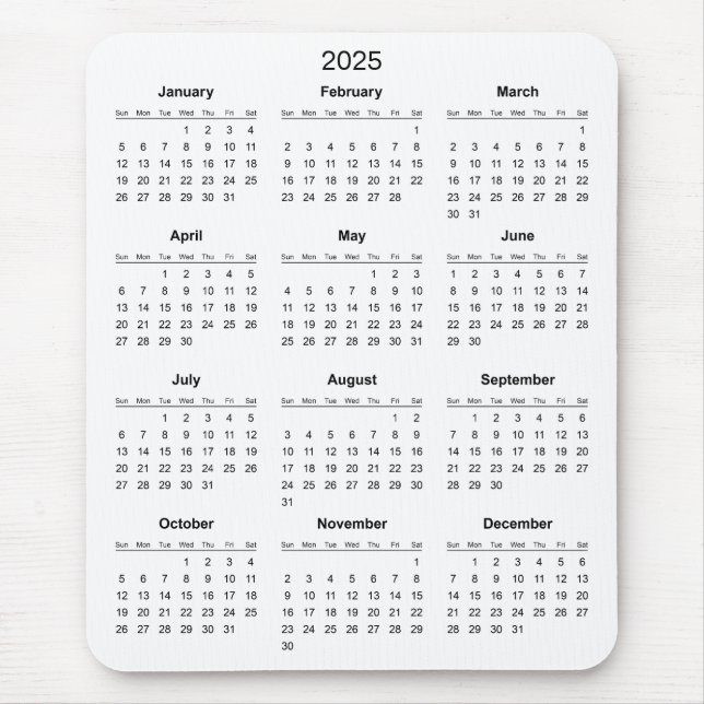 Simple Yet Elegant 2025 Calendar | Mousepad (Front)