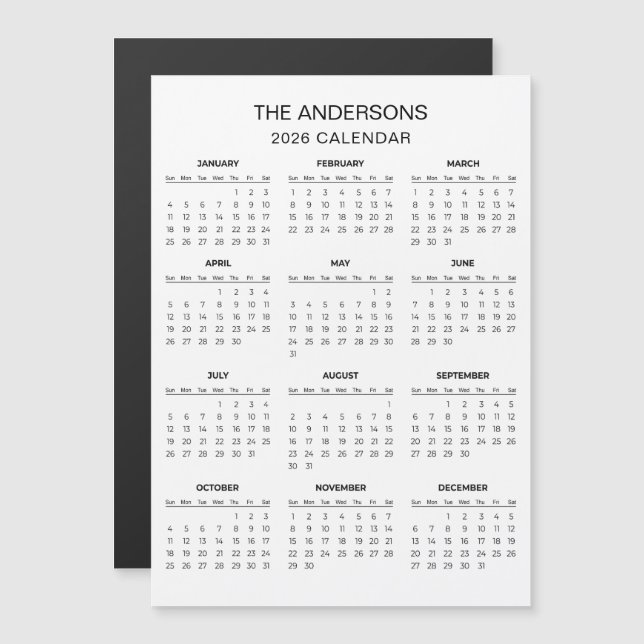Simple Yet Elegant 2026 Calendar | Magnet (Front/Back)