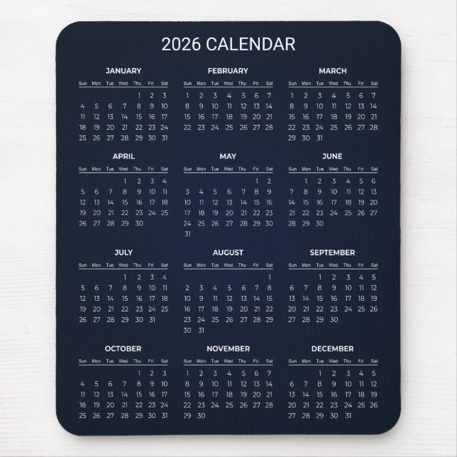Simple Yet Elegant 2026 Calendar | Mousepad (Front)