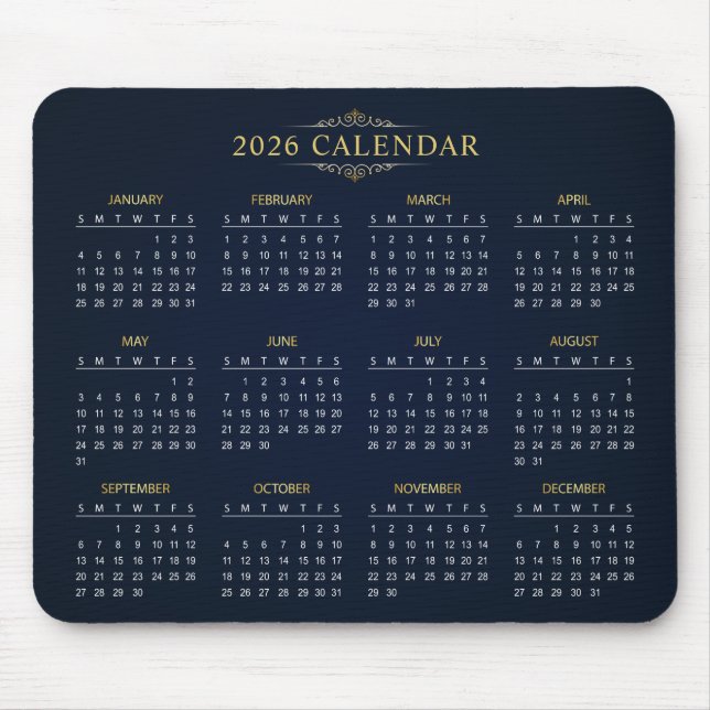 Simple Yet Elegant 2026 Calendar | Mousepad (Front)