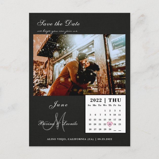 Simple Yet Elegant: Black | Calendar Save the date Postcard (Front)